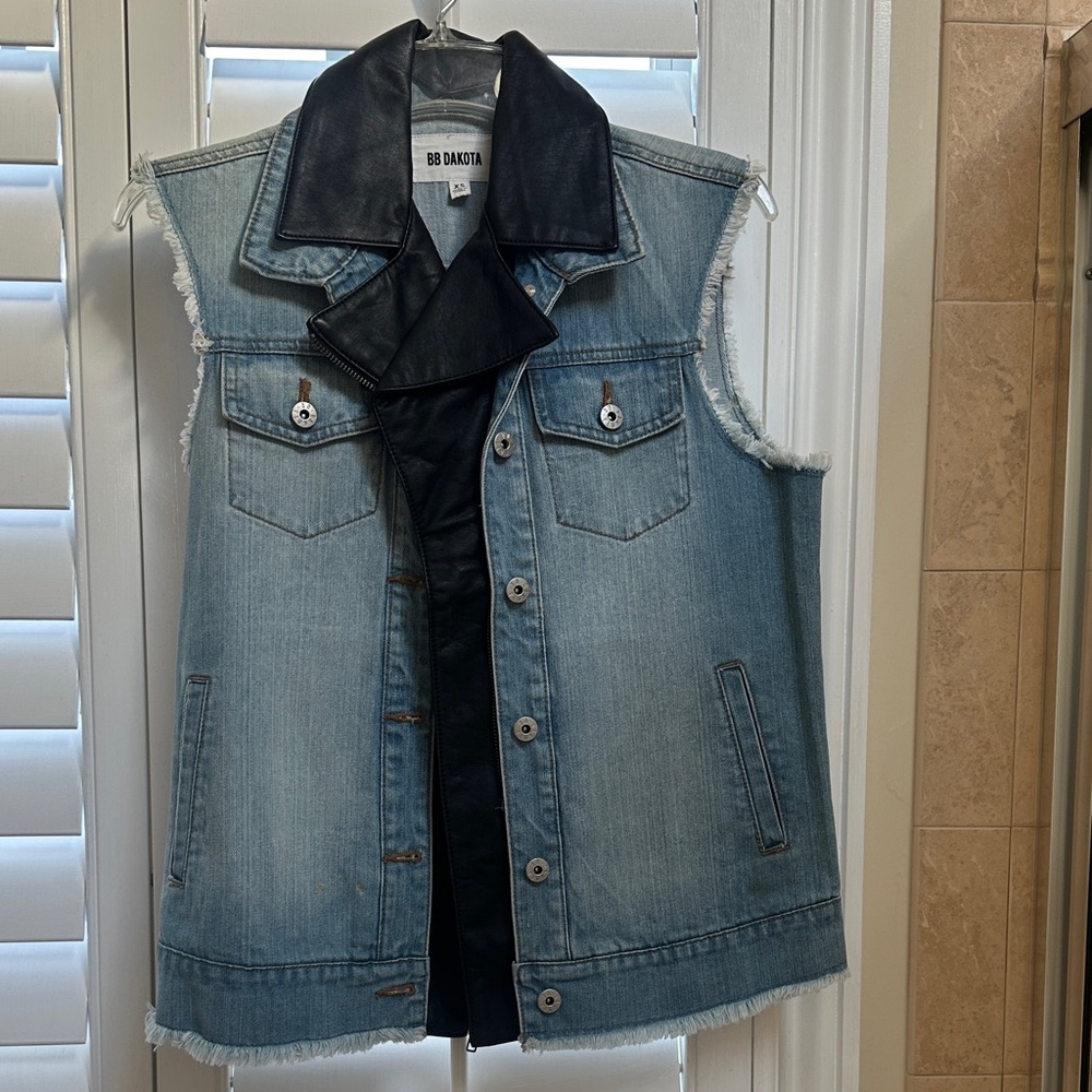 BB Dakota Light Blue Denim Vest with Black Collar